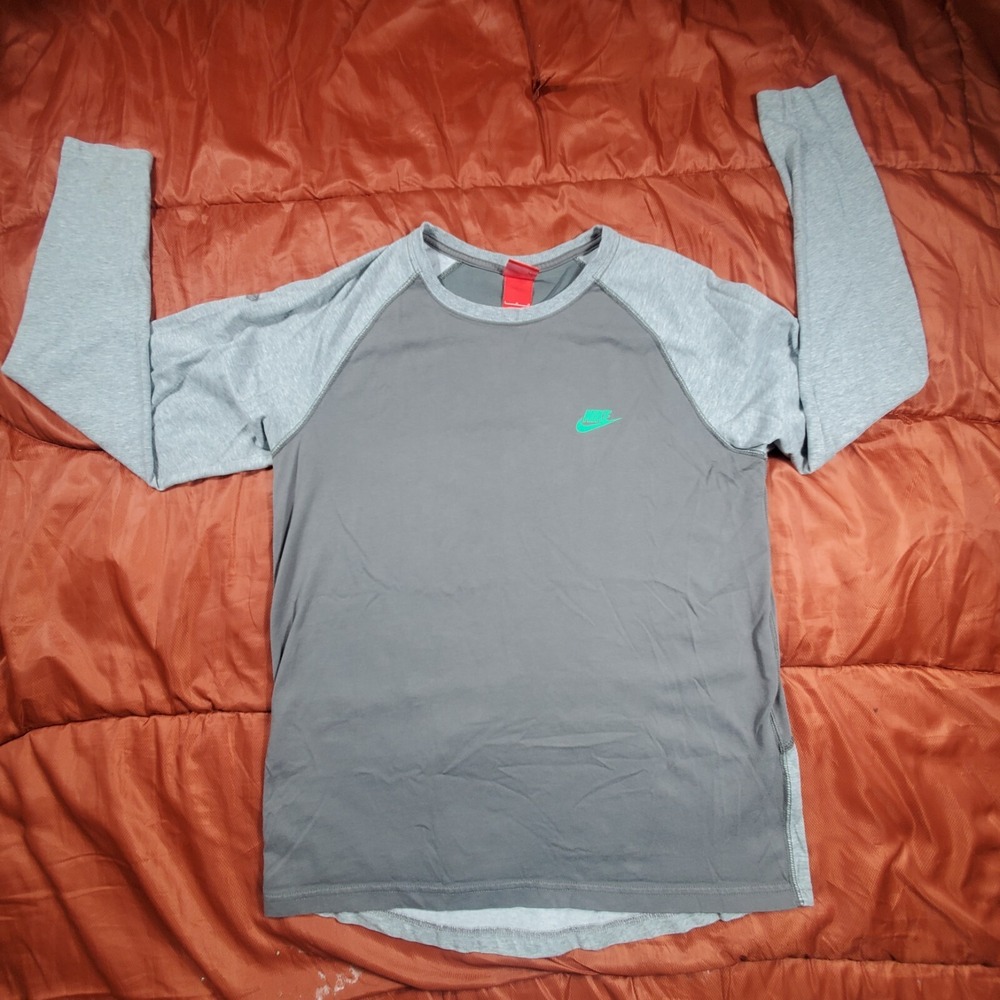 2013 Nike‎ Long Sleeve T shirt Grey Embroidered Swoosh Men's Large